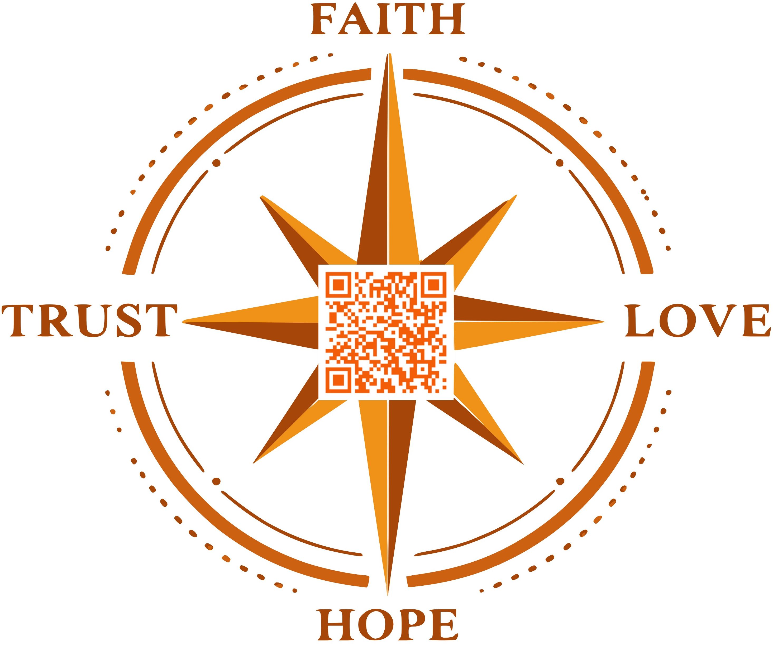 ScanMe compass with QR code — Faith, Trust, Love, Hope